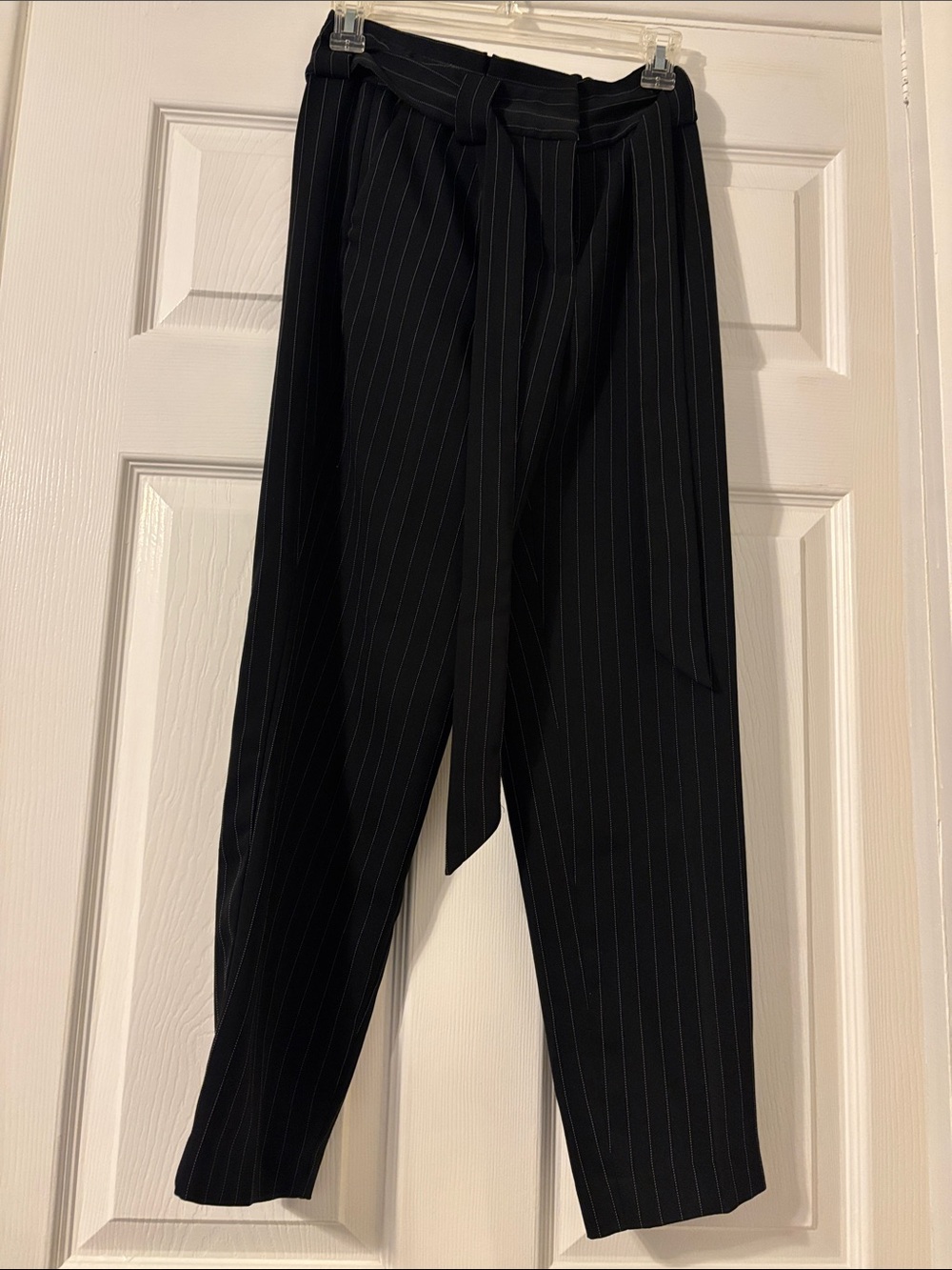 Express Black Pinstripe Tie-Waist Pants